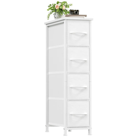 Somdot narrow dresser front view with four fabric drawers for compact storage.