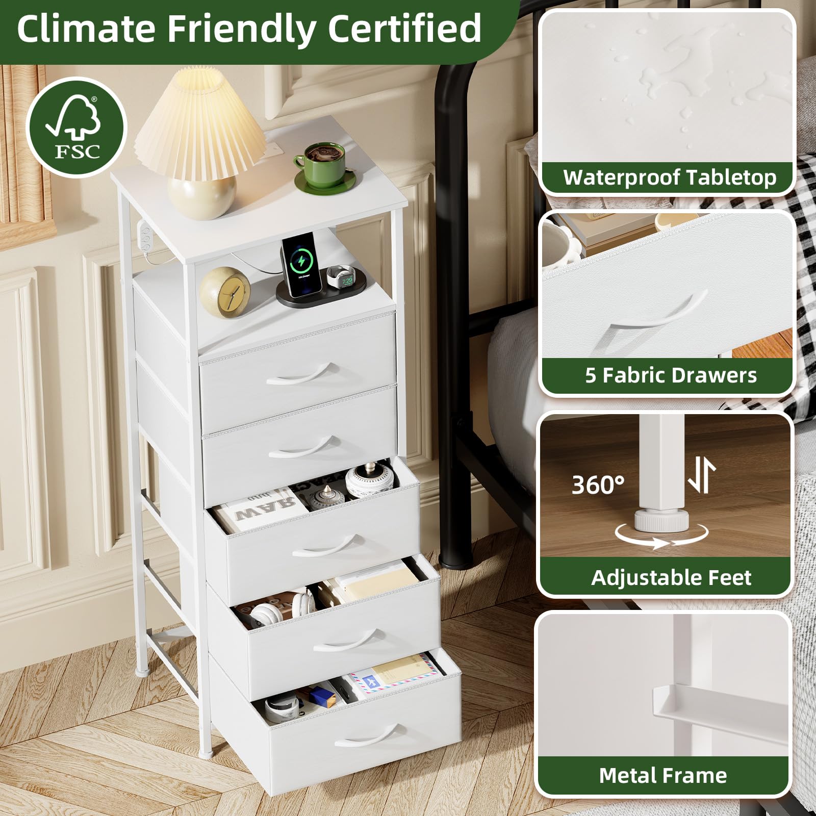 Somdot nightstand adjustable-feet stabilize on uneven floors