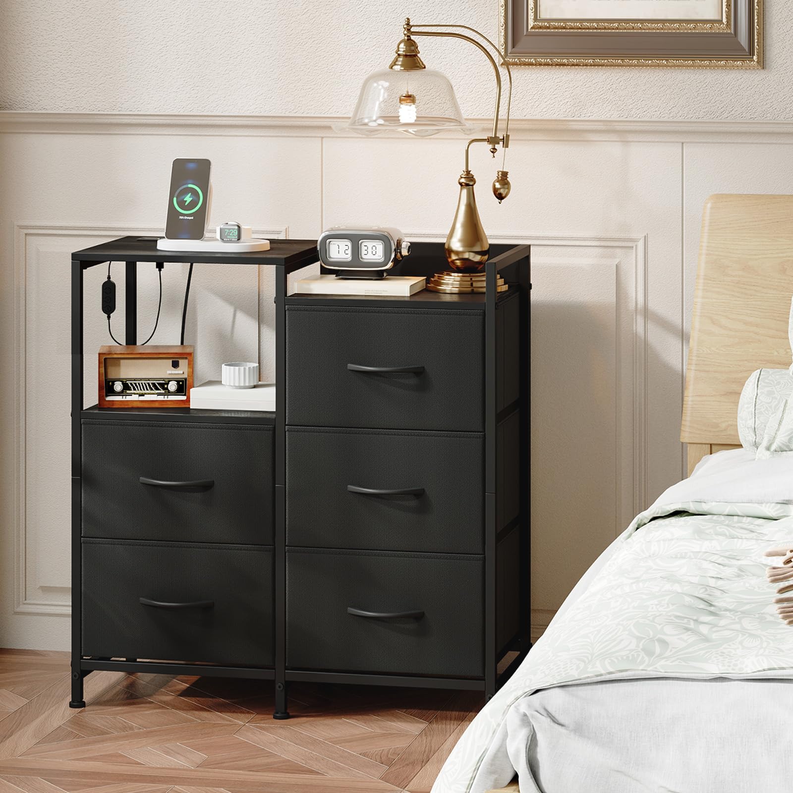 Somdot nightstand drawer capacity showing reliable weight support