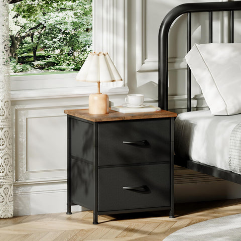 Somdot nightstand with open fabric drawers for easy access to essentials.