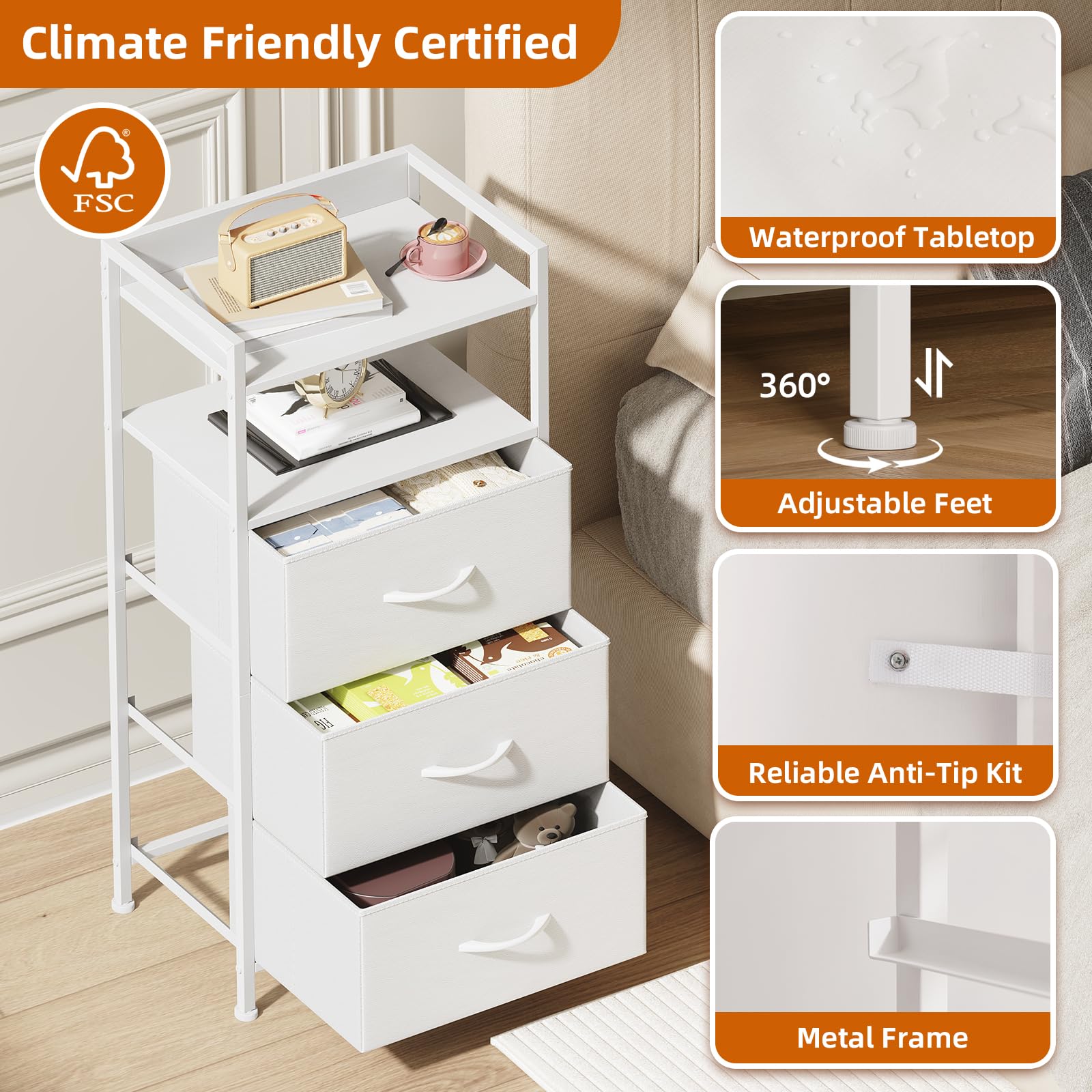 Somdot nightstand easy-pull fabric bin in action for quick access