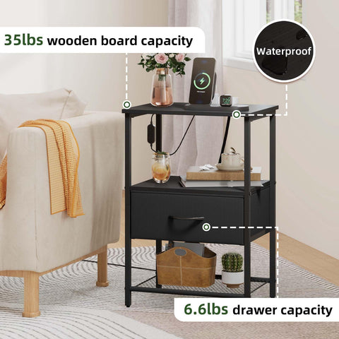 Somdot nightstand fabric drawers offer soft storage at bedside.