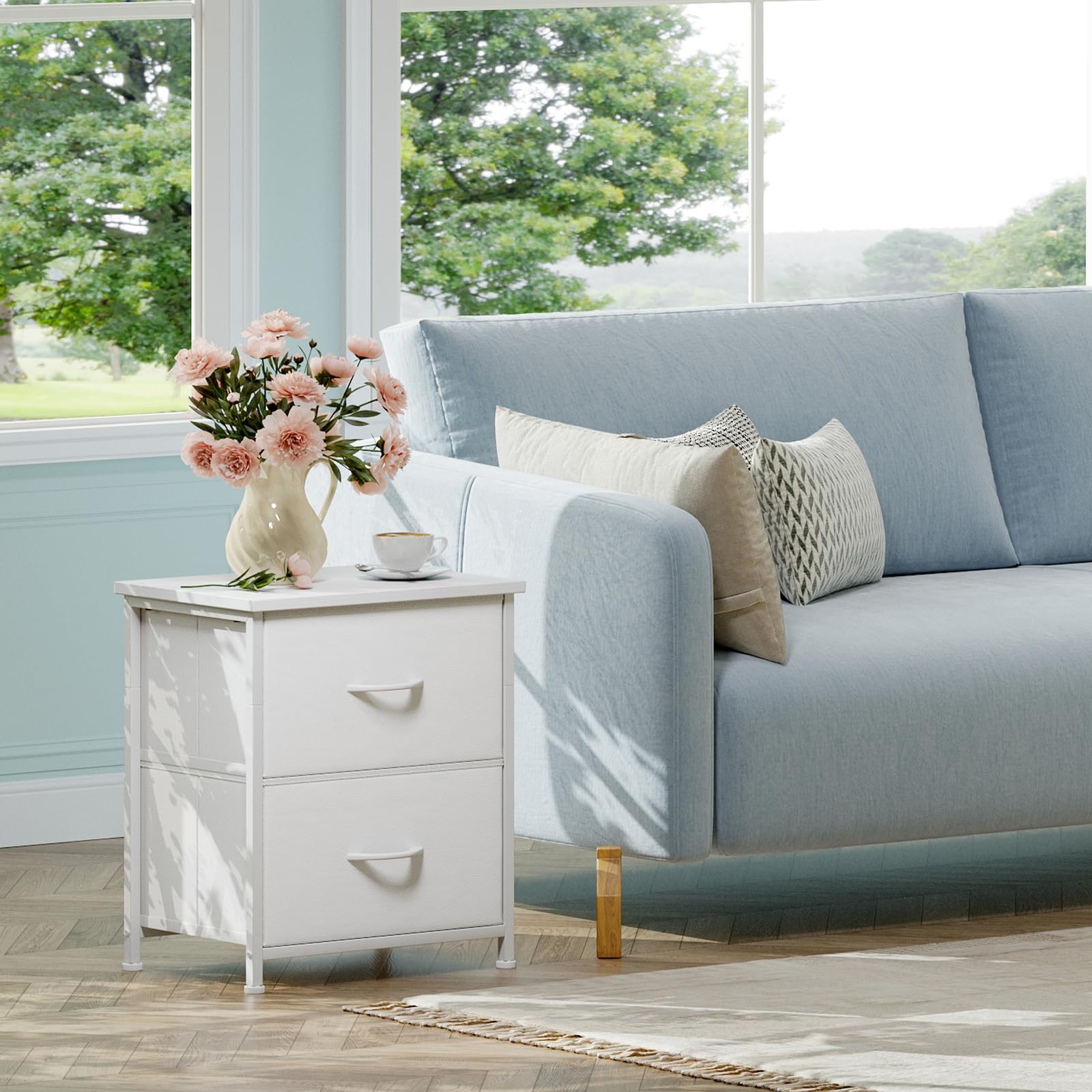 Somdot nightstand small end table fits tight spaces in bedrooms.