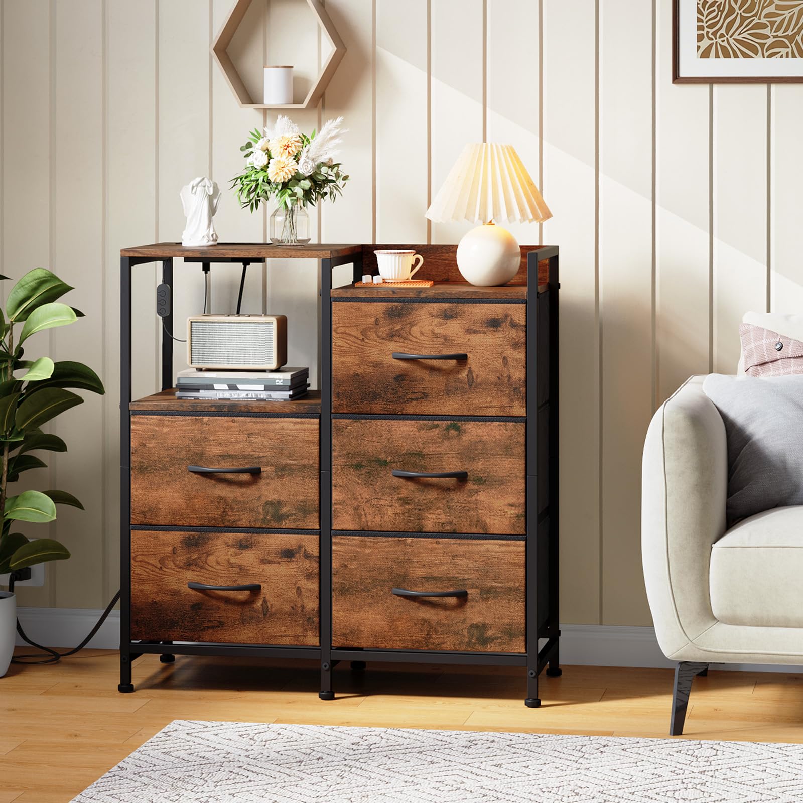 Somdot nightstand sturdy construction supports daily use.