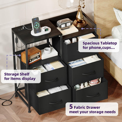Somdot nightstand sturdy metal and wood construction for daily use