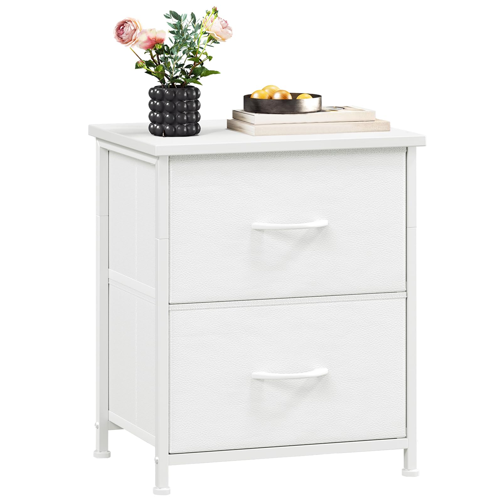 Somdot nightstand two-drawer with white leather top for compact bedrooms.