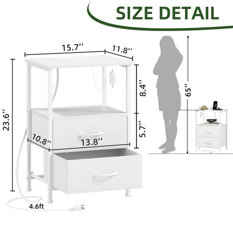 Somdot nightstand with two drawers and fabric bins for organized bedside essentials.