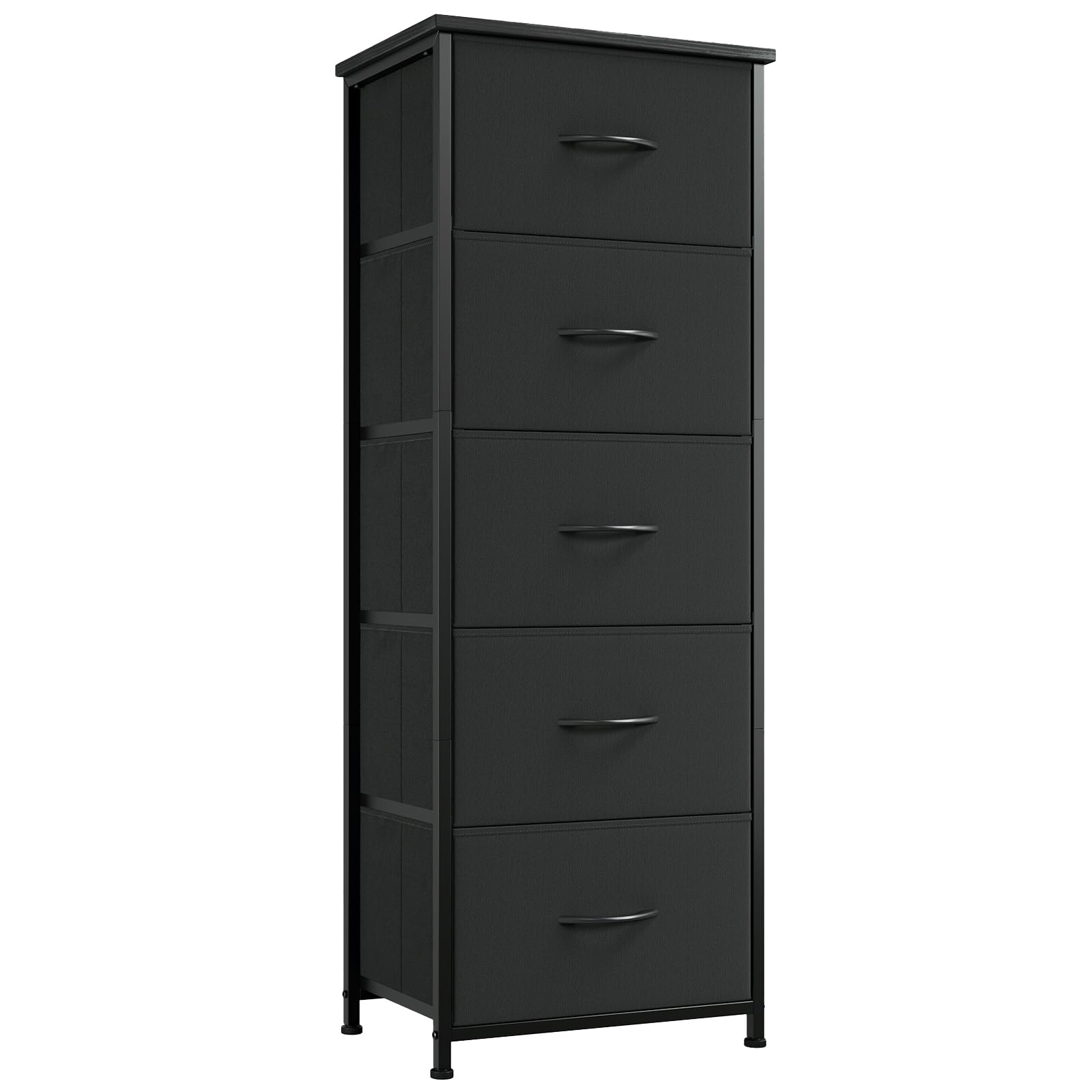 Somdot tall dresser with five drawers provides compact bedroom storage.