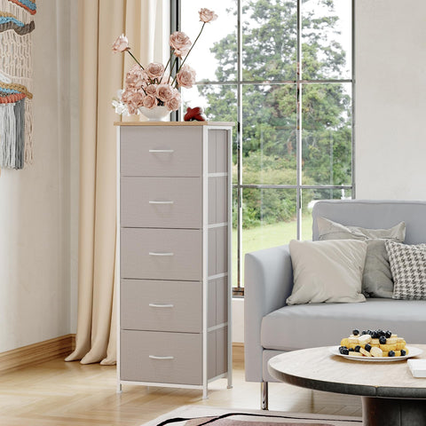 Somdot tall dresser ash grey in a bedroom setting with tidy surfaces