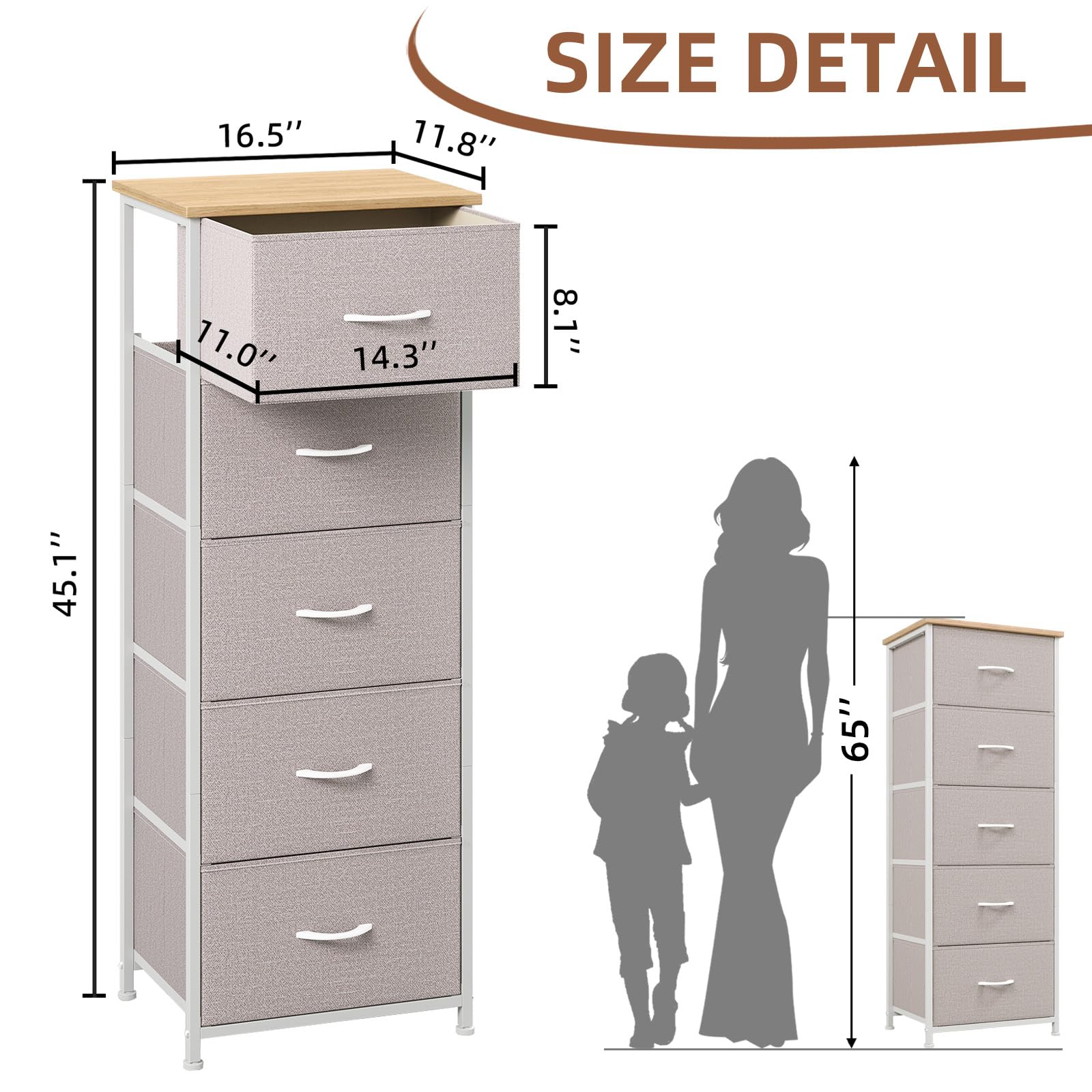 Somdot tall dresser ash grey side view demonstrating slim footprint