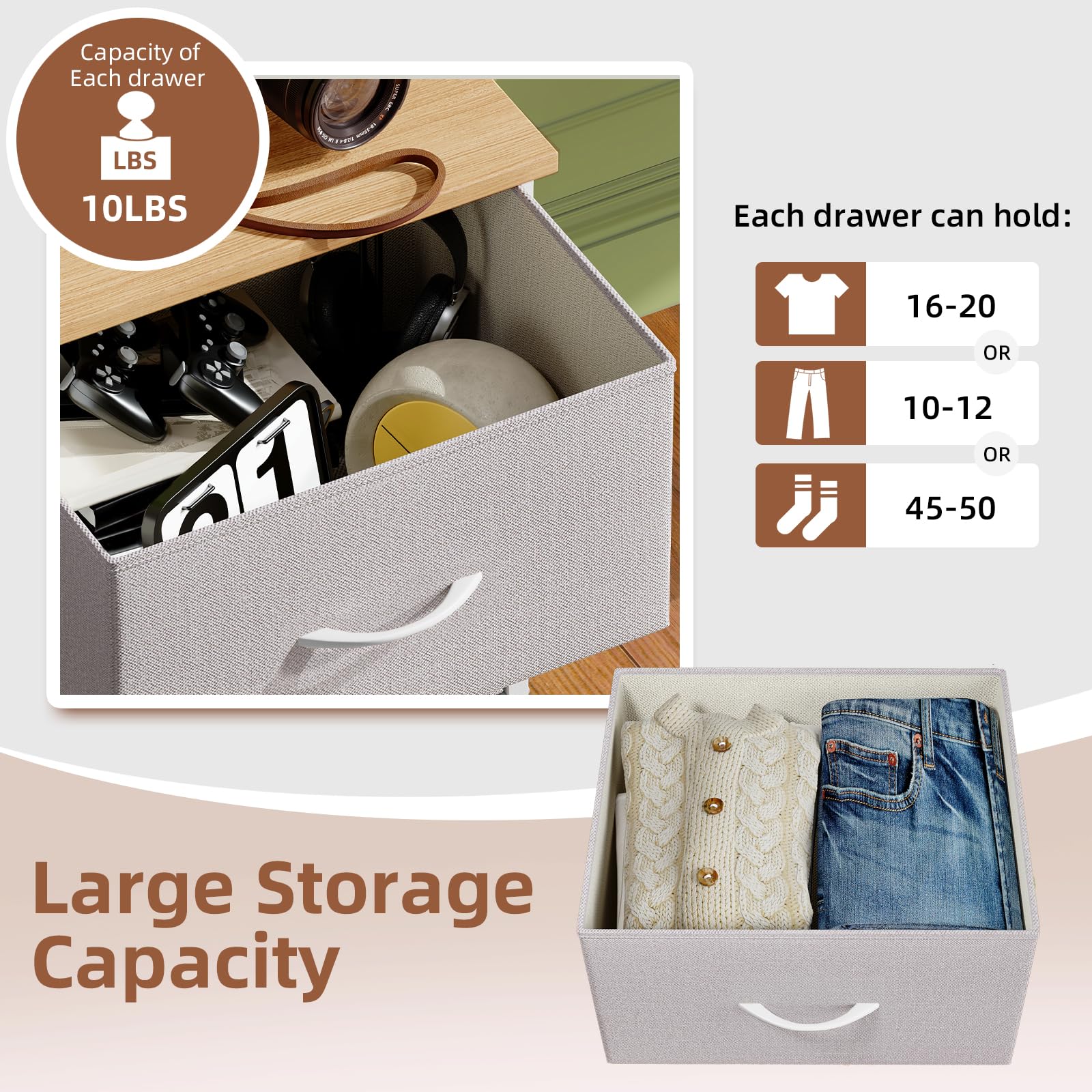 Somdot tall dresser ash grey with removable fabric bins for closet organization