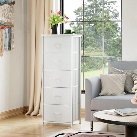 Bedroom-ready Somdot tall dresser provides compact storage and style.
