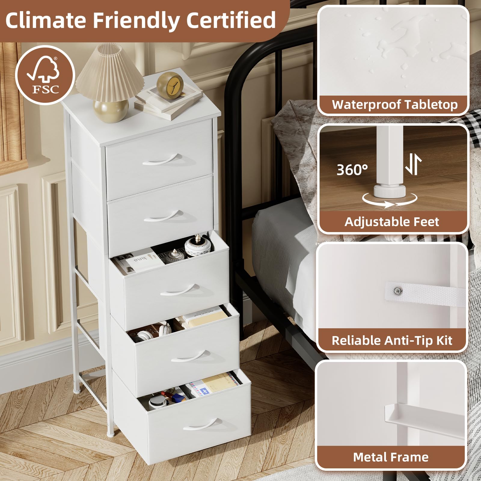 Closet organization with Somdot tall dresser and uniform drawers.
