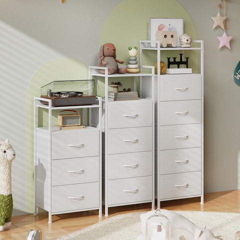 Somdot tall dresser in kids room stores toys and clothing neatly.