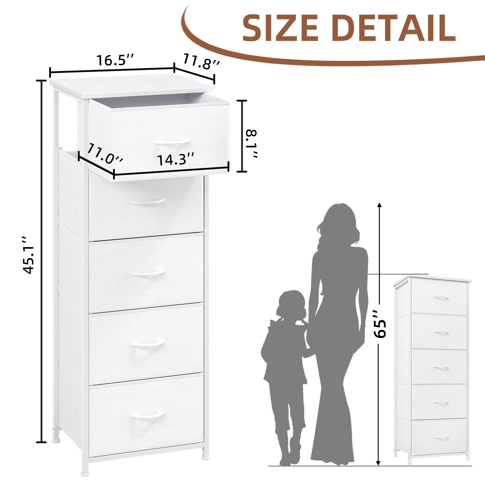 Removable fabric bins on the Somdot dresser for flexible closet organization.