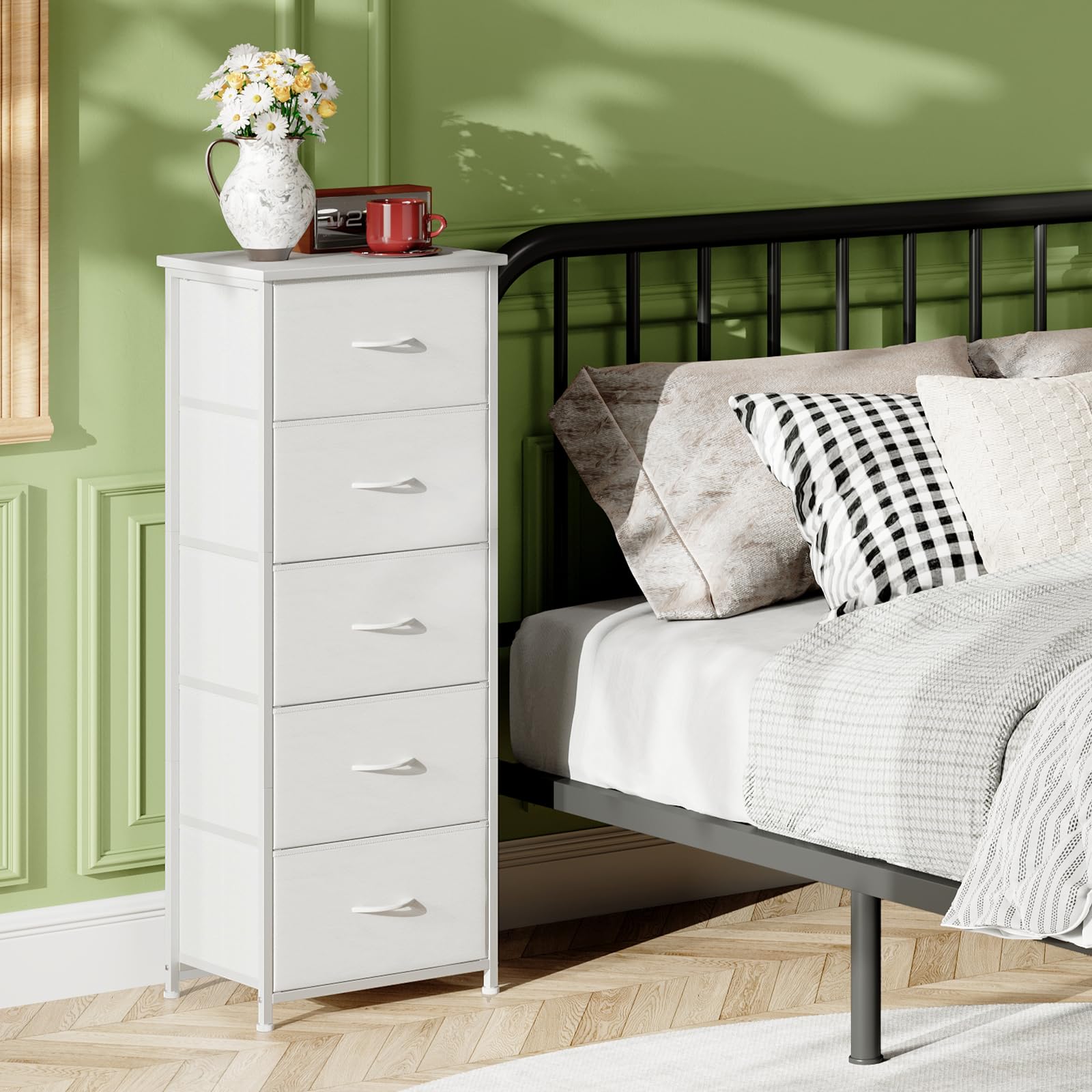 Somdot tall dresser in white leather finish for modern interiors.