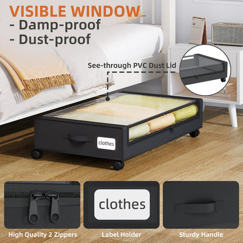Somdot under-bed storage with 360-degree wheels glides smoothly across floors.