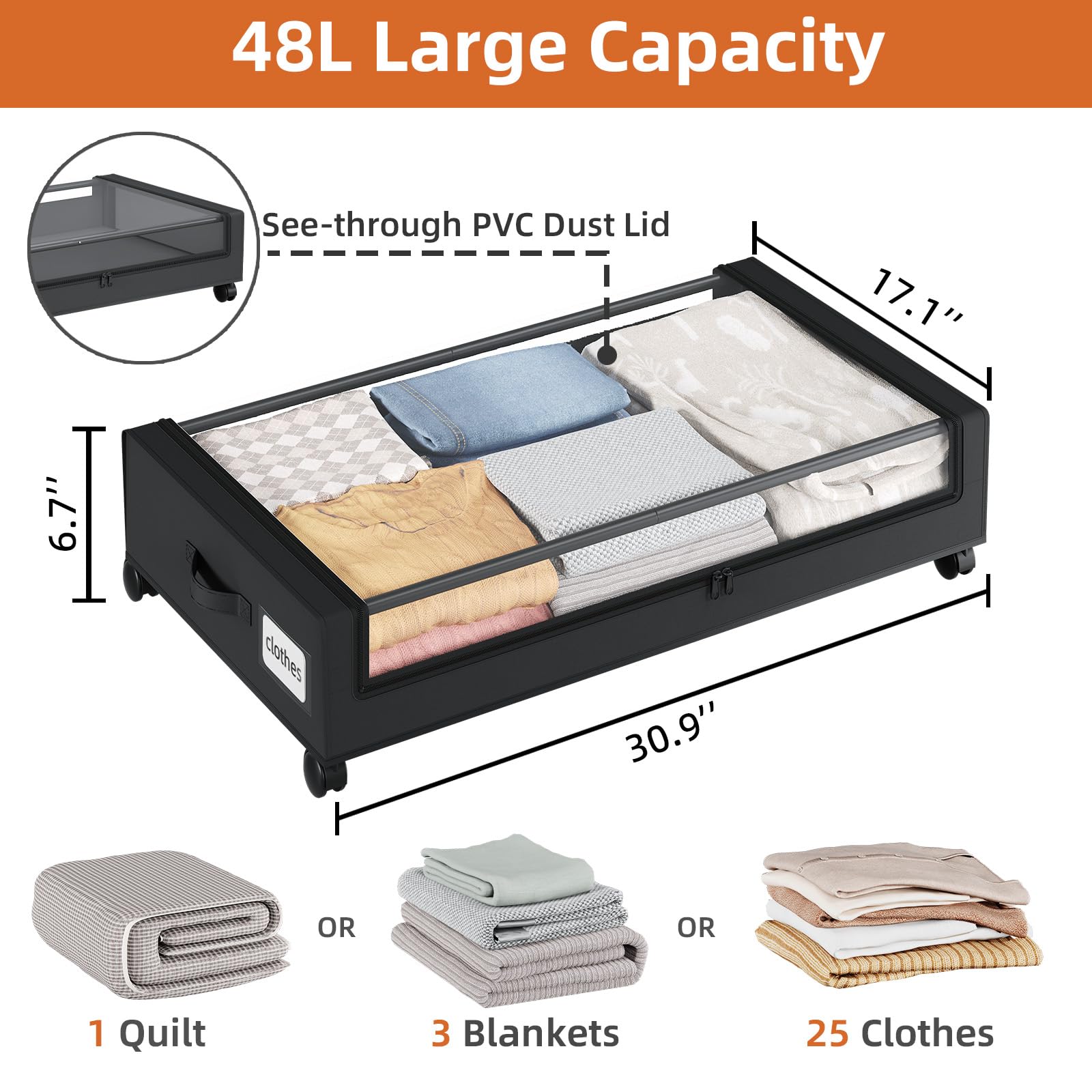 Somdot under-bed storage with dividers and clear lids keeps items neatly organized.