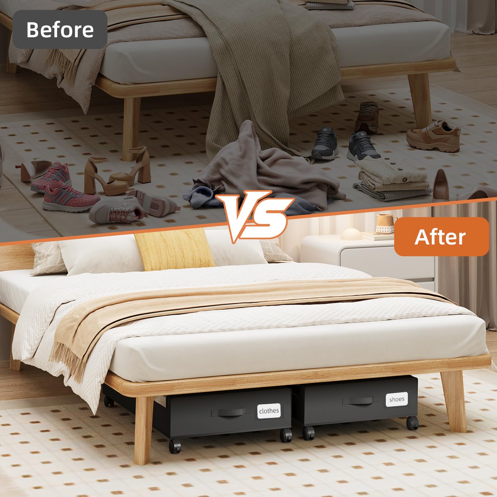 Somdot under-bed storage folds flat when not in use to save space.