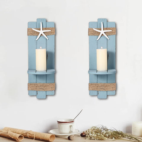 SOMTO Beach Starfish Wall Sconce closeup highlights wood texture and rope detail