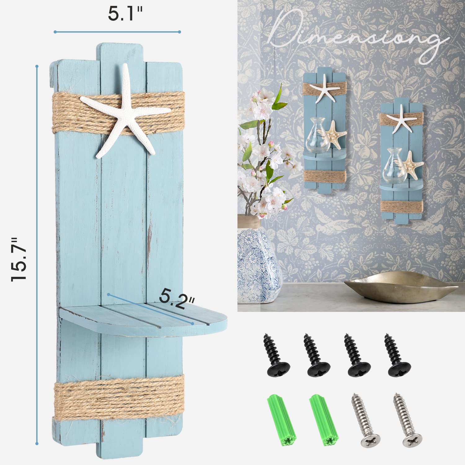 SOMTO Beach Starfish Wall Sconce wood detail showcases farmhouse rustic finish