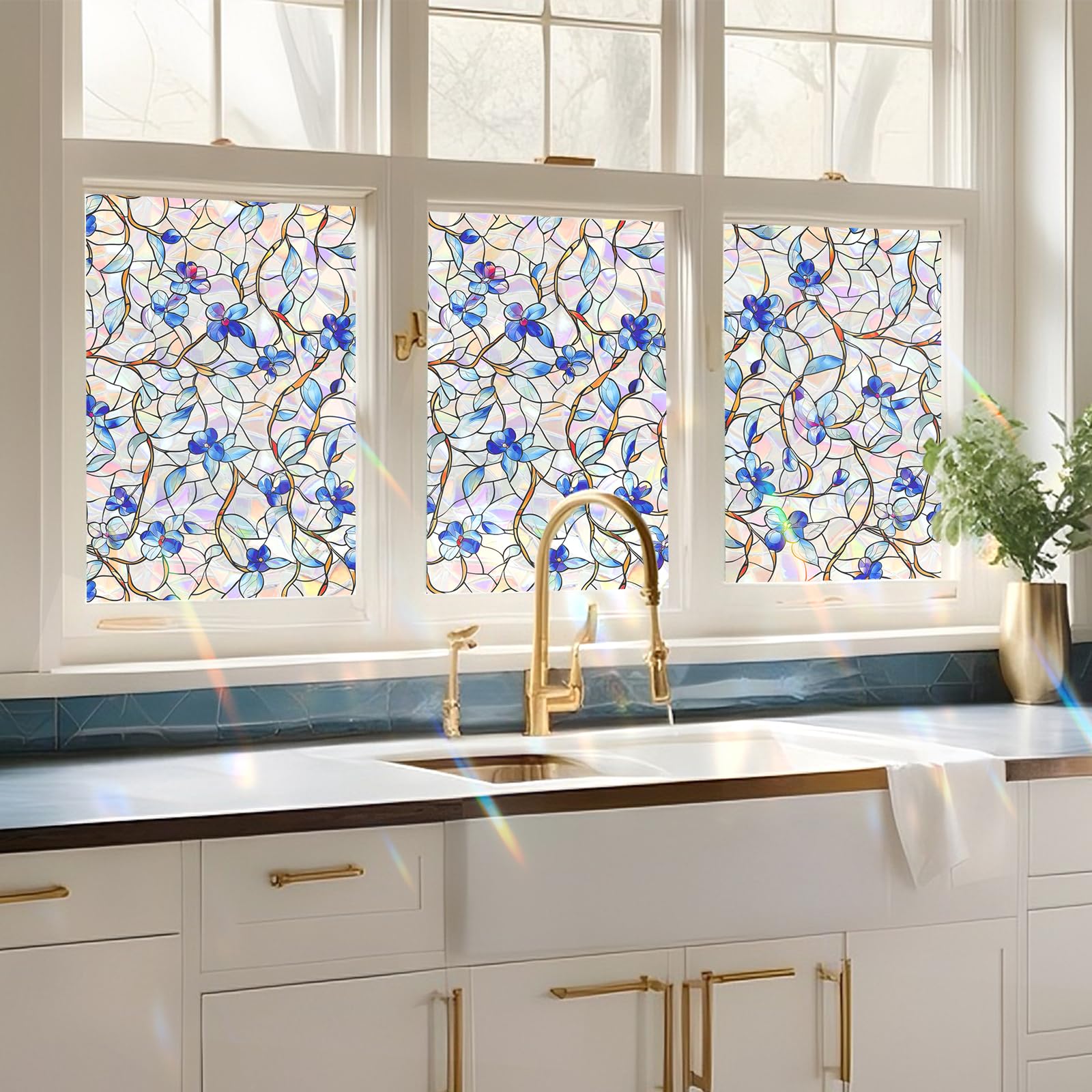 Somwise 3D holographic rainbow effect creates shimmering reflections across glass.