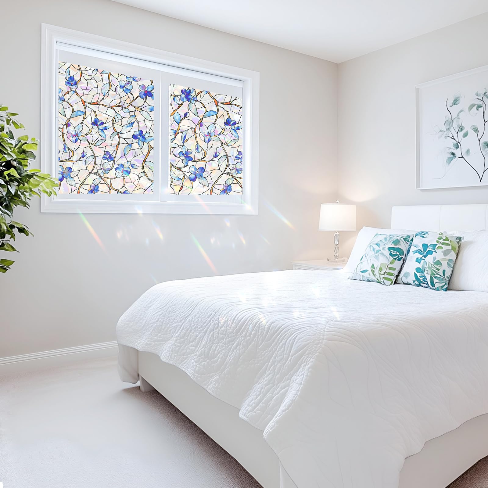 Somwise Rainbow Window Film creates a 3D holographic rainbow effect.