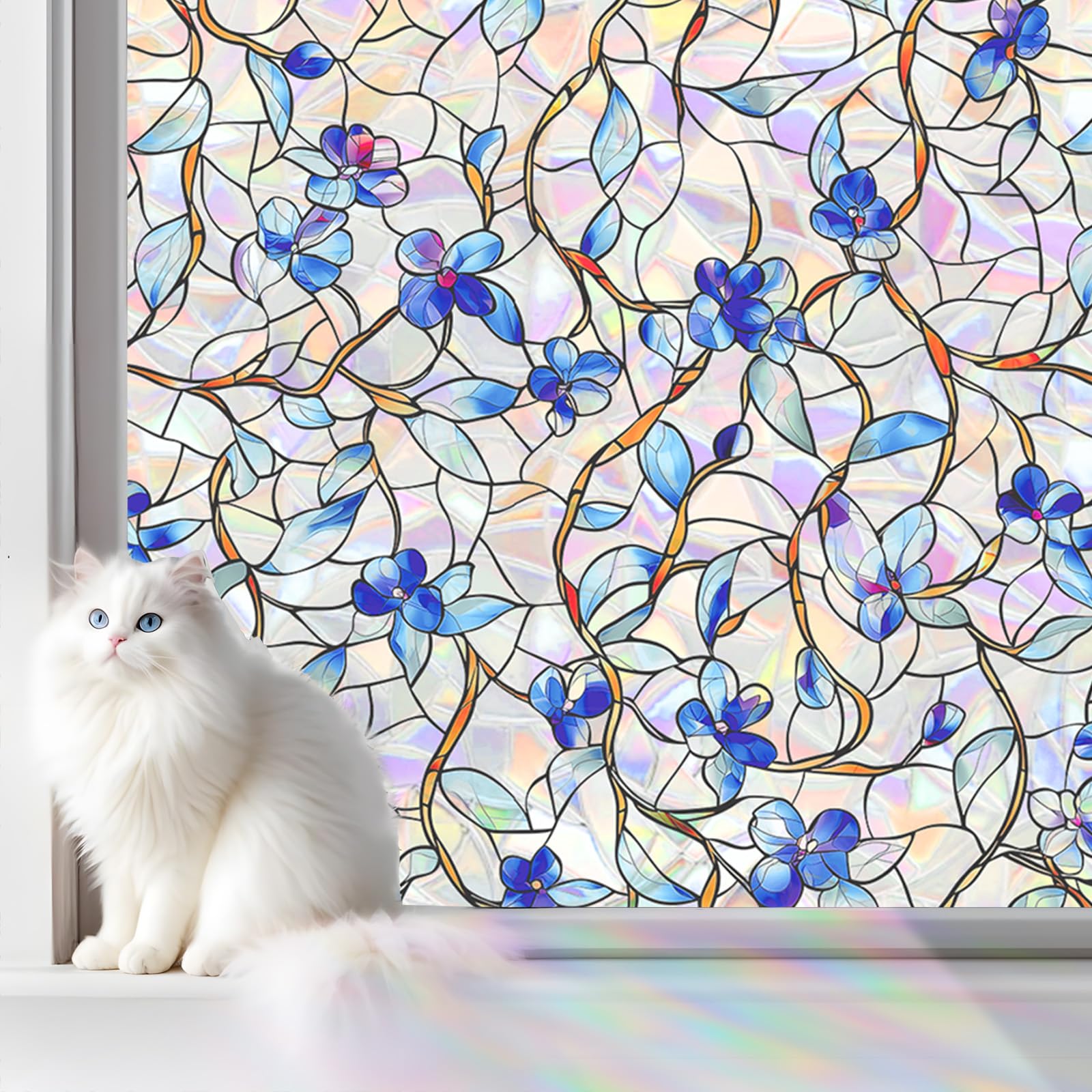 Somwise Rainbow Window Film with privacy focus delivers rainbow glow for daytime privacy.