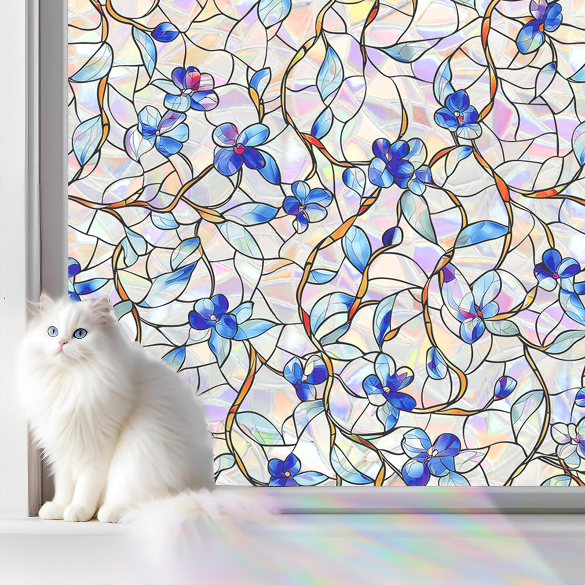 Somwise Rainbow Window Film with privacy focus delivers rainbow glow for daytime privacy.