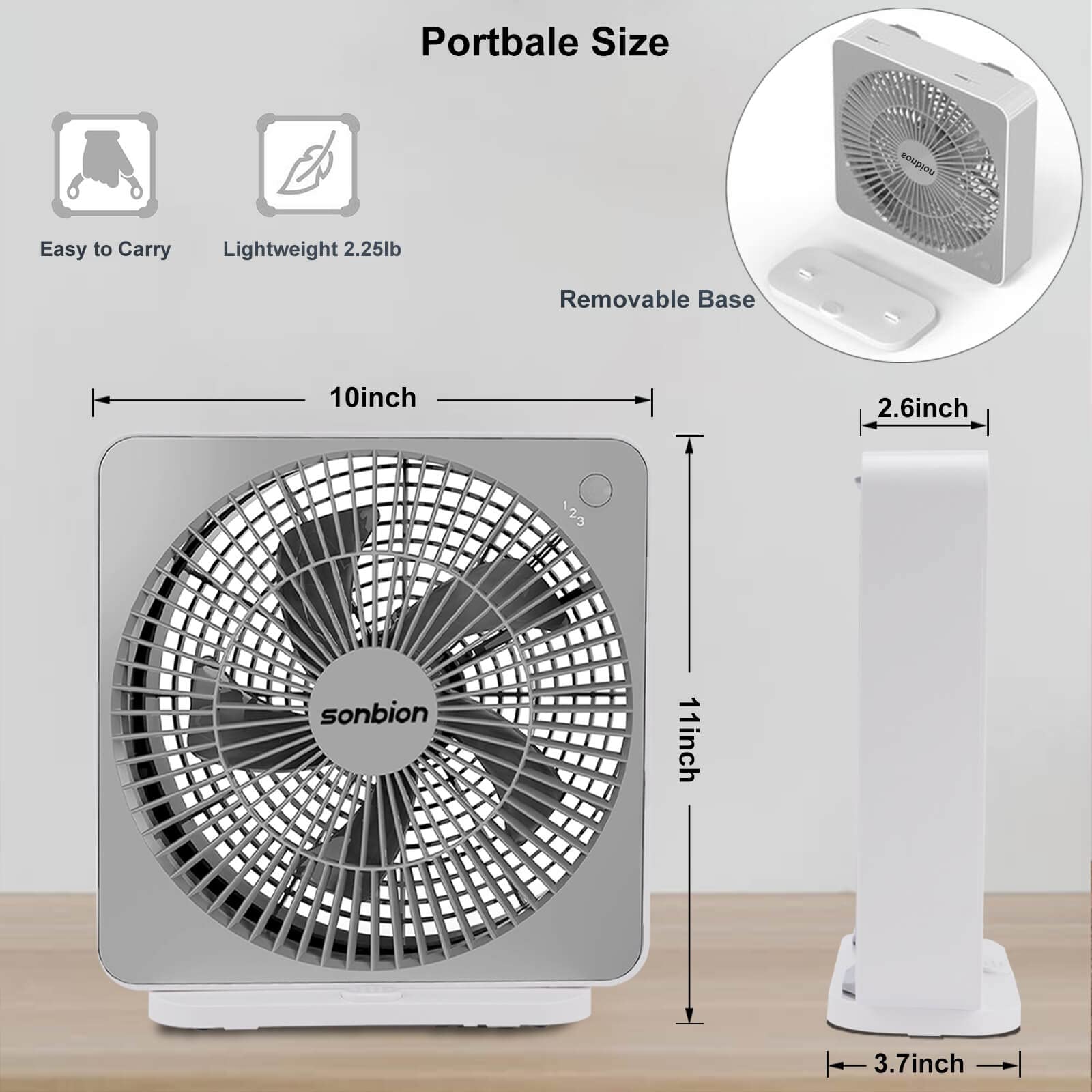 SONBION box fan DC adapter setup delivering steady airflow.