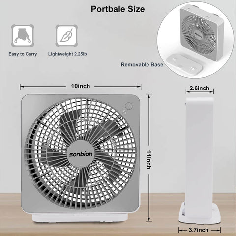 SONBION box fan DC adapter setup delivering steady airflow.