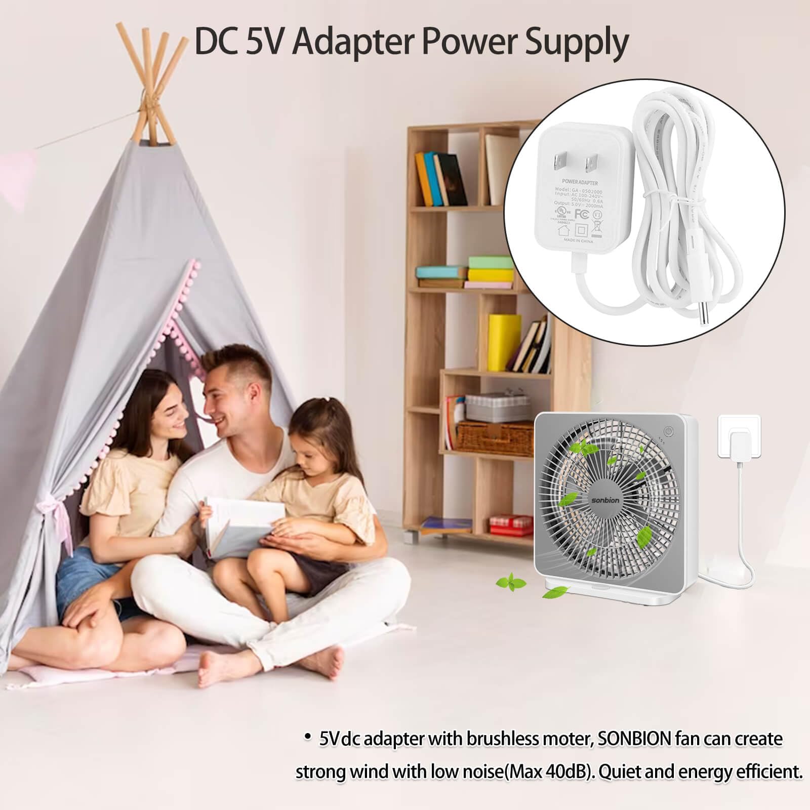 SONBION box fan with three speeds for customizable cooling.