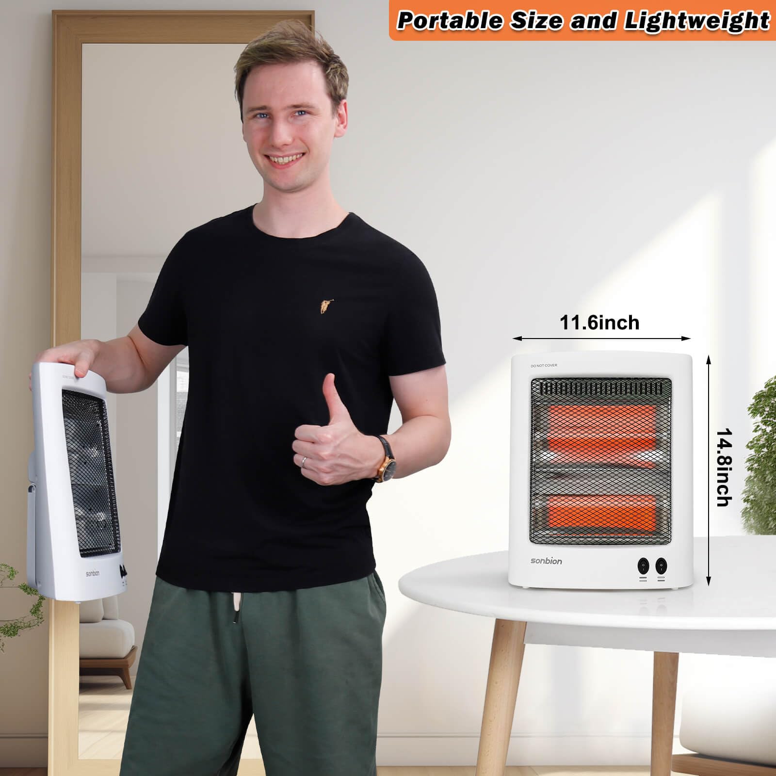 SONBION Radiant Space Heater infrared panel delivering direct heat