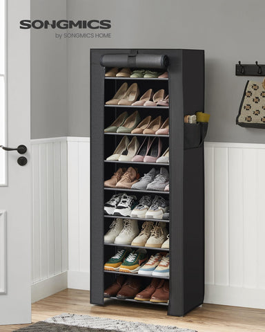 SONGMICS 10-tier shoe rack with dustproof cover keeps shoes dust-free