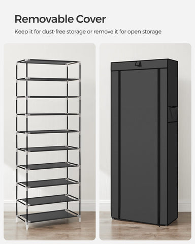 SONGMICS full-capacity rack holds sneakers, flats, and boots with organized clarity
