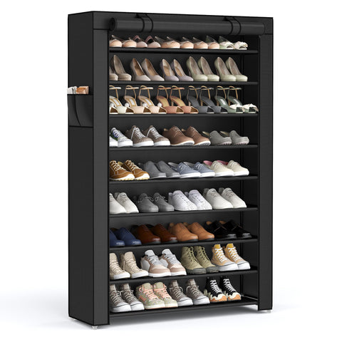SongMics 10-tier shoe rack fully loaded with sneakers and heels, maximizing closet storage.