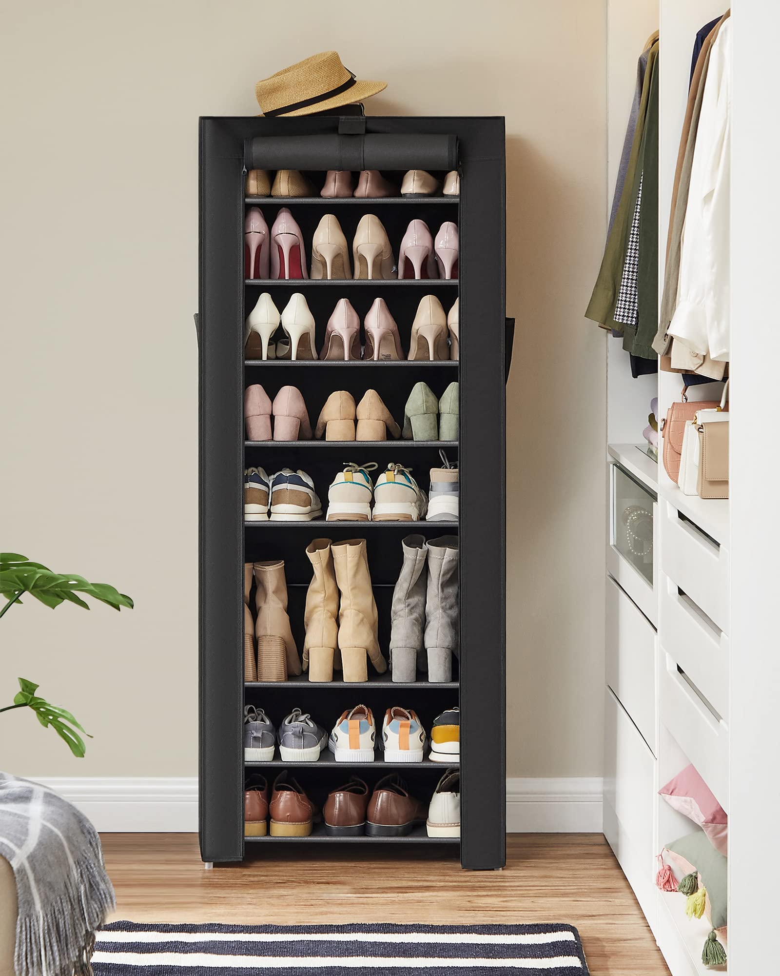 SONGMICS shoe rack side pockets storing polishes and small accessories neatly