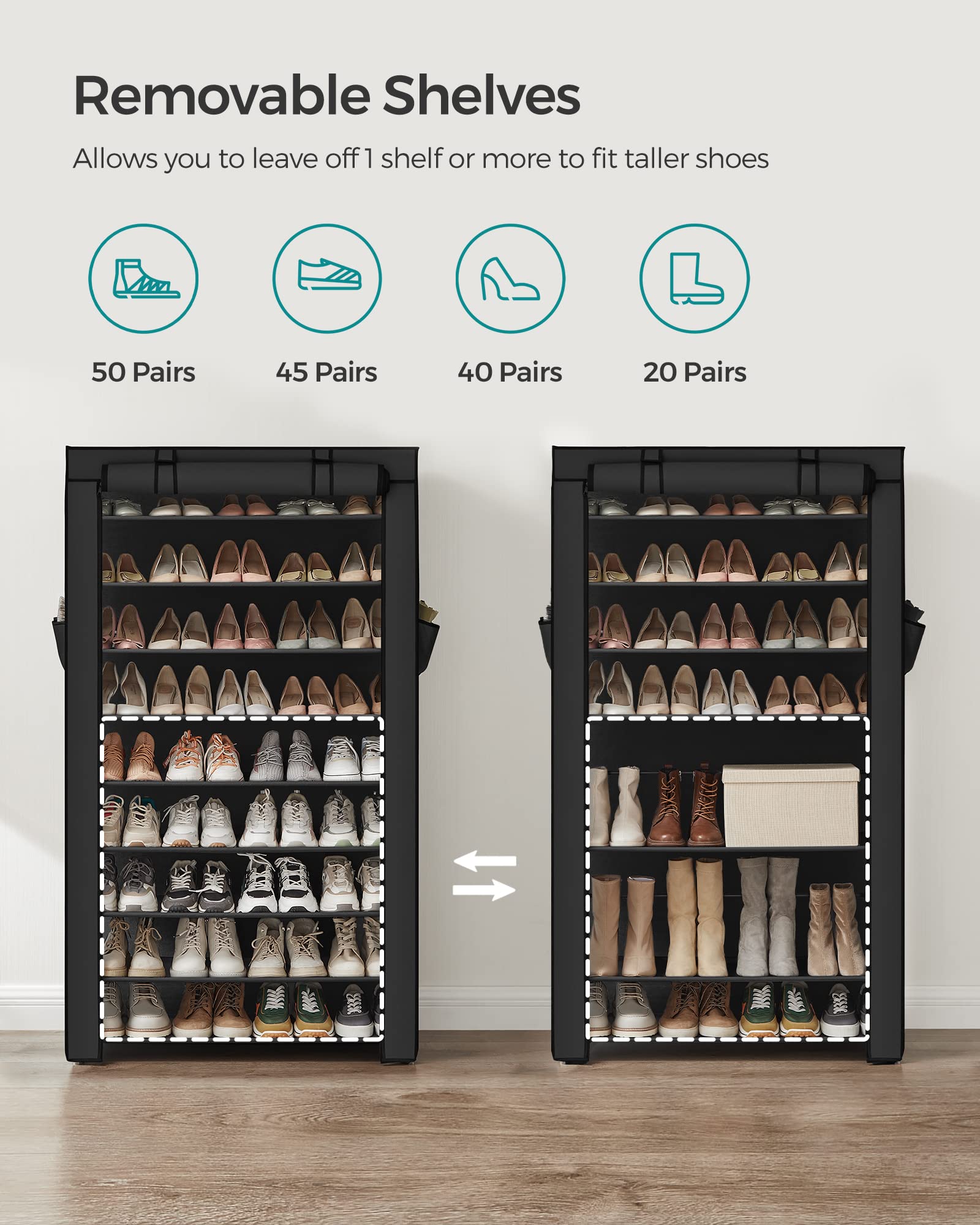 SongMics 10-tier tubes and connectors provide sturdy, reliable shoe storage.