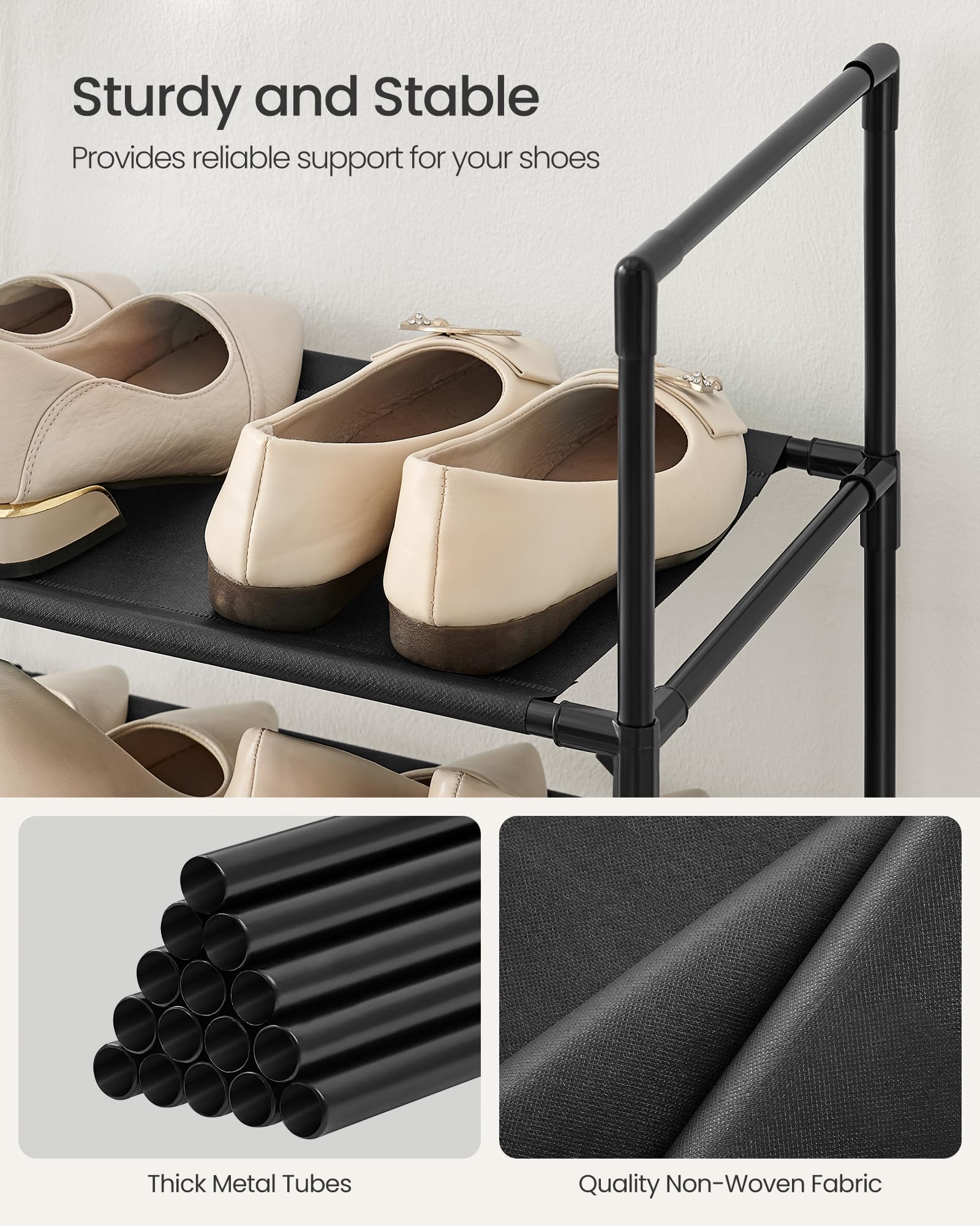 Songmics nonwoven-shelves-closeup highlights dirt resistance and cleaning ease.