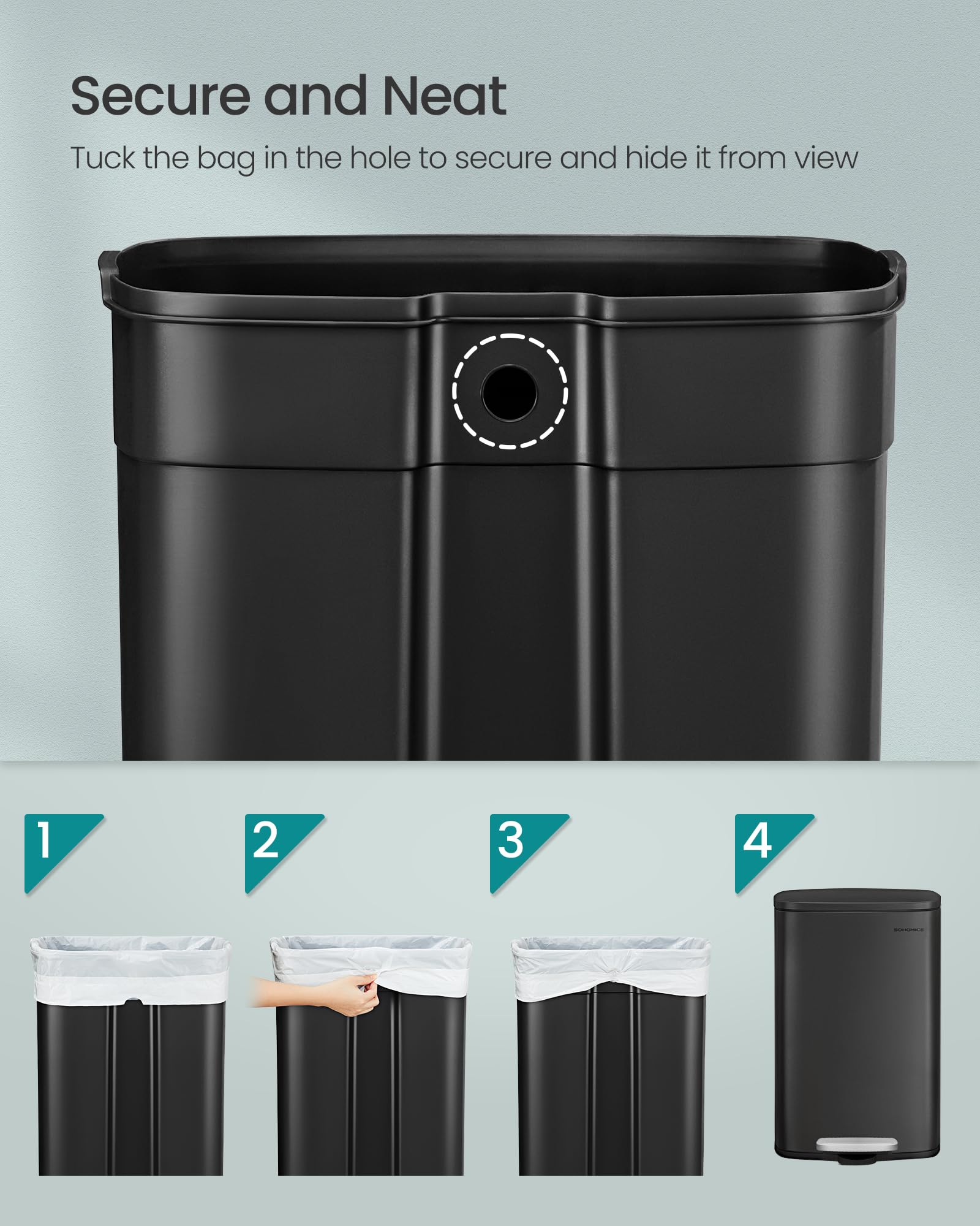 SONGMICS built-in back handle makes repositioning the can easy.