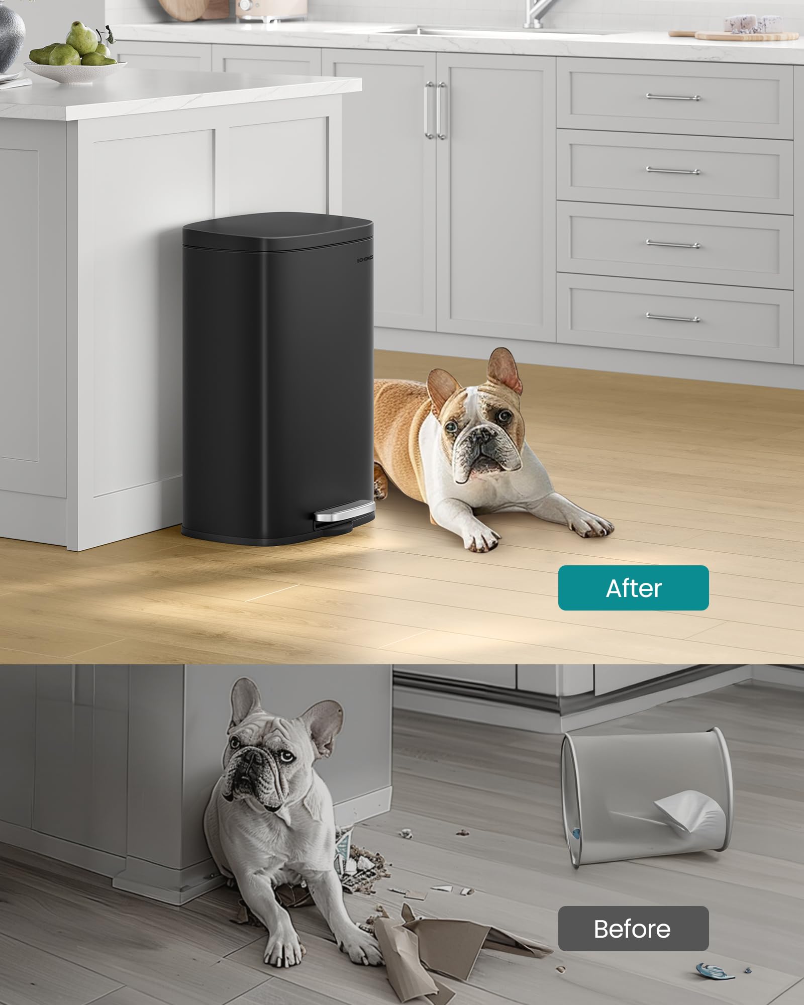 SONGMICS 13-gallon can fits standard kitchen spaces with modern style.