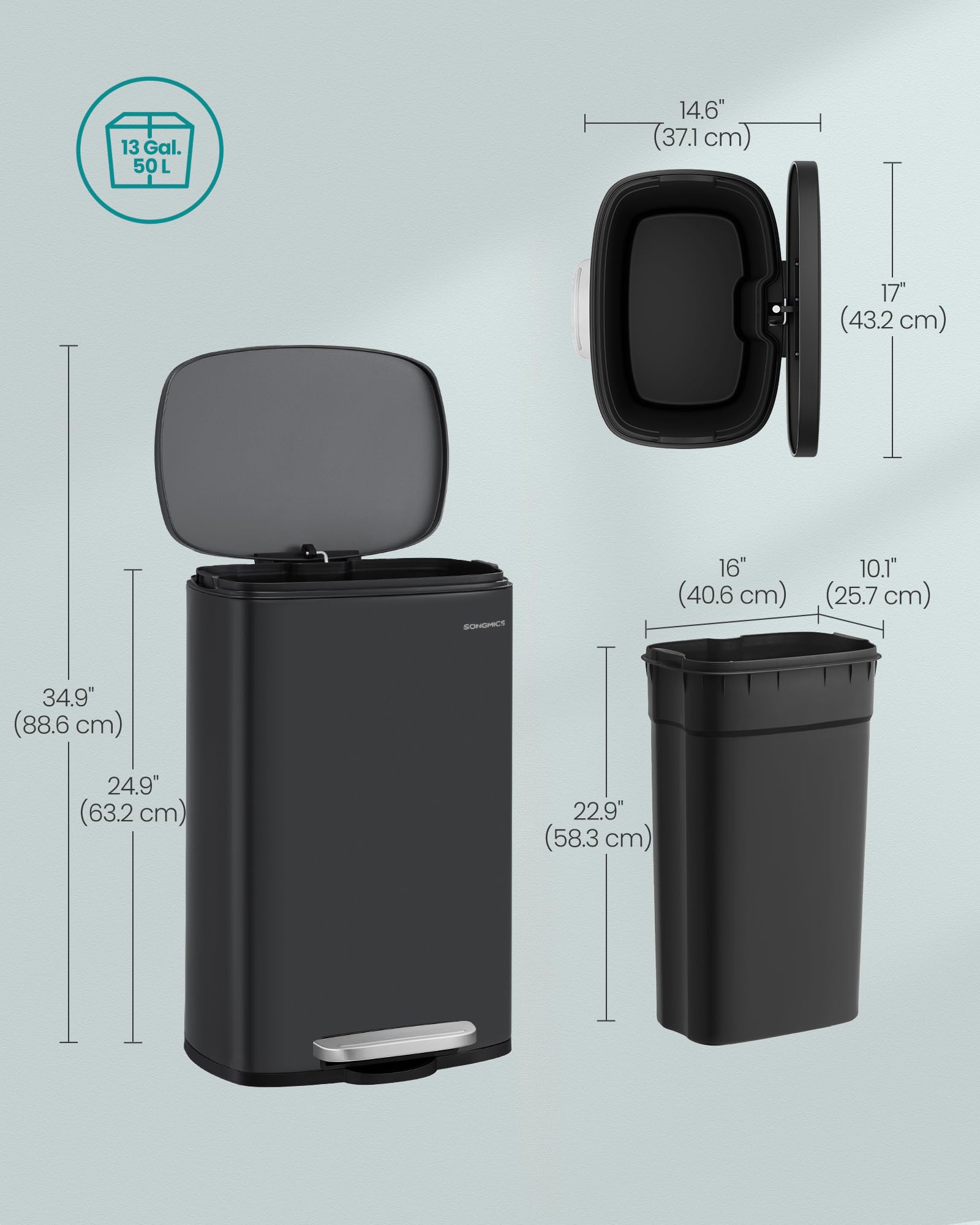 SONGMICS odor-seal lid minimizes smells between trash days.