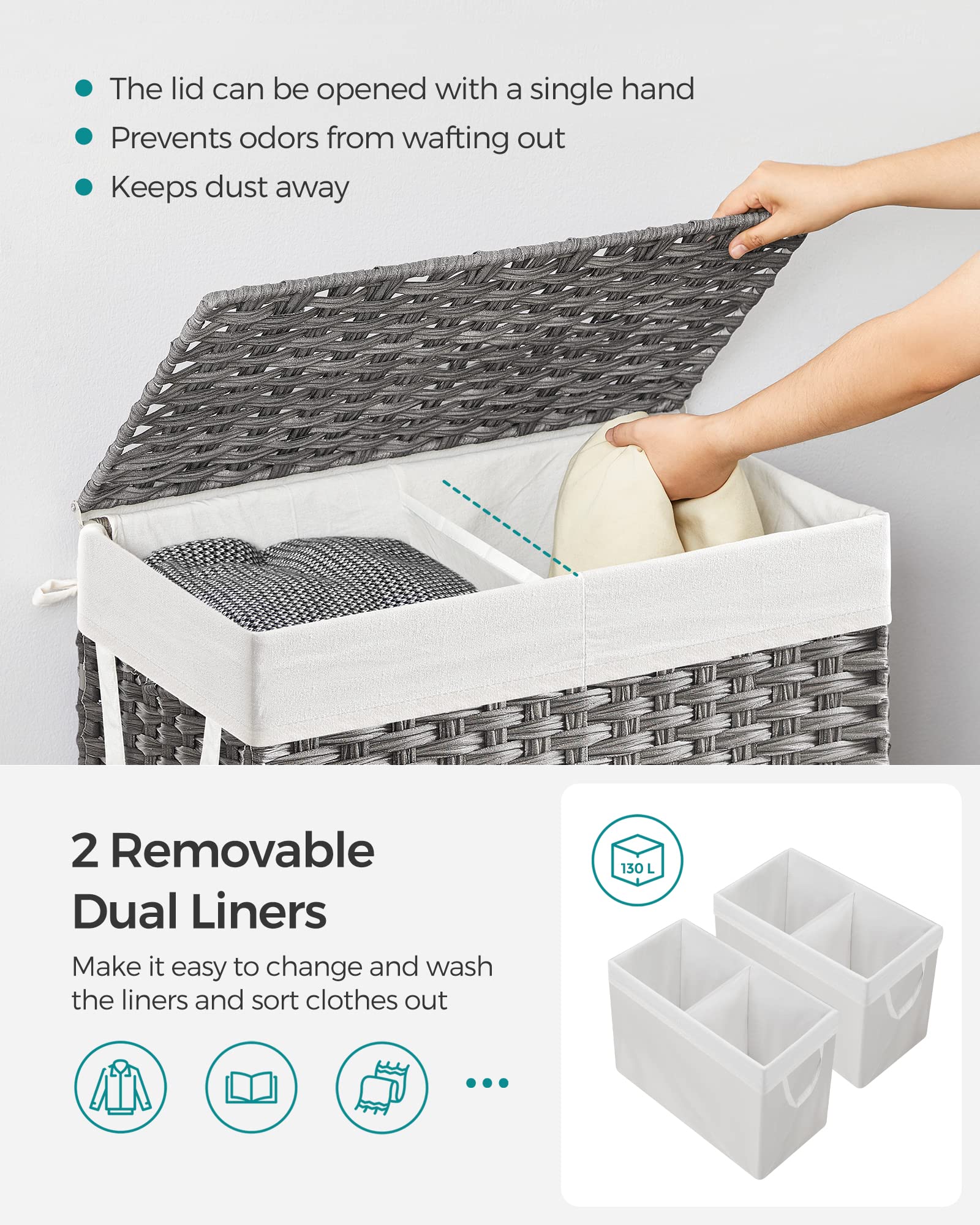 SONGMICS removable liners simplify switching loads and cleaning.