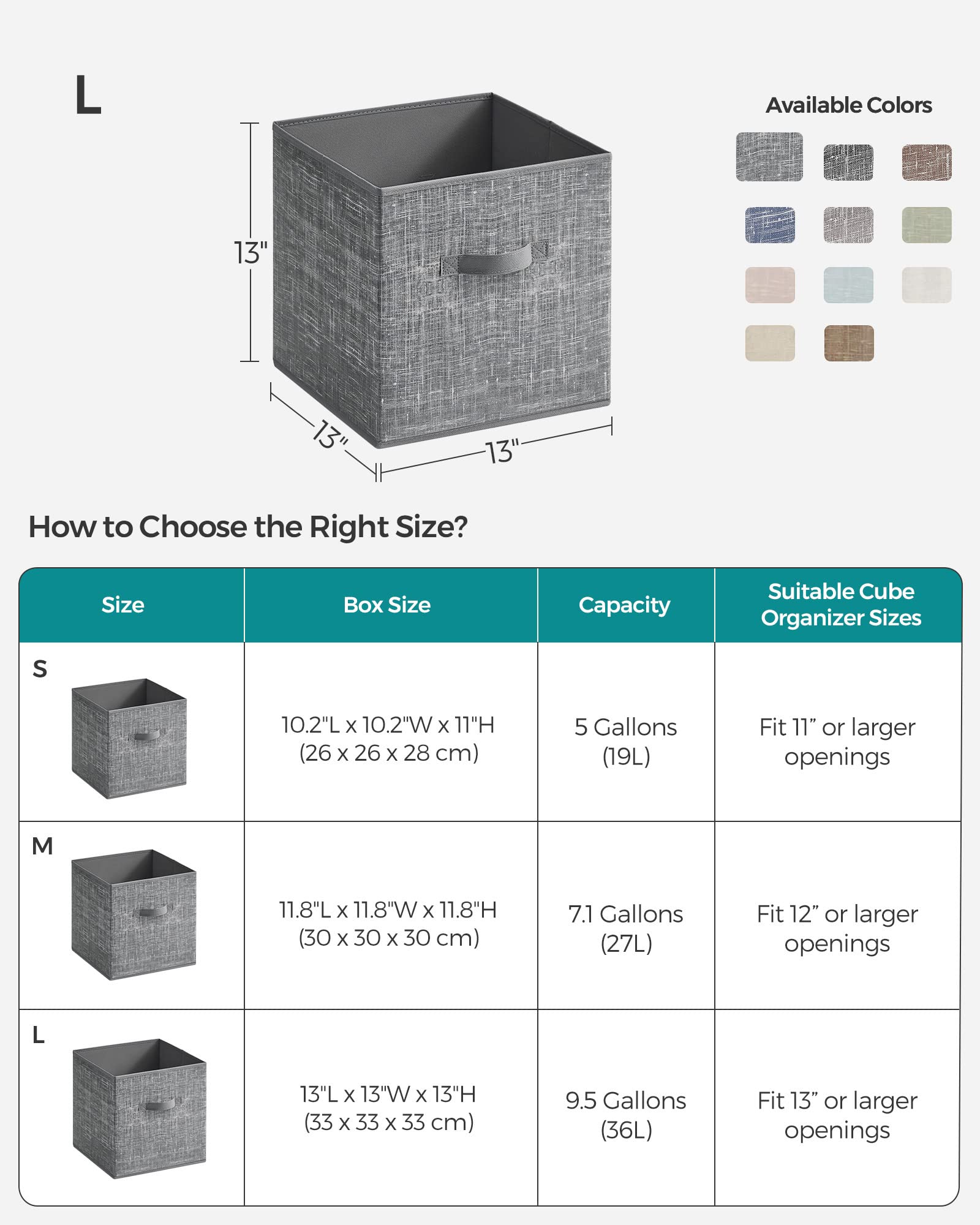 SONGMICS 13-inch cube storage compatible design helps tidy shelves.