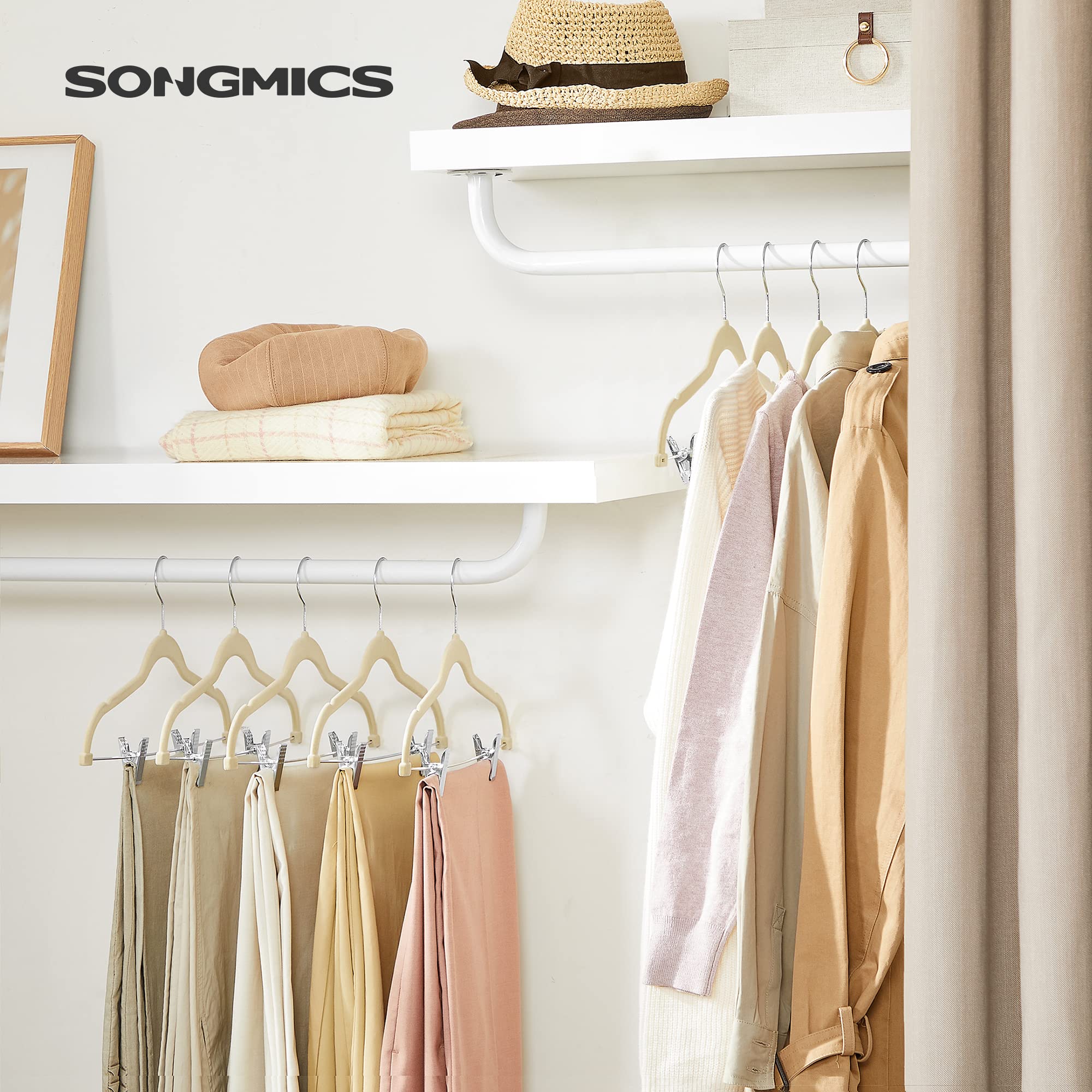 SongMICS 16.7-inch velvet hangers prevent creases and slips in full-length garments.