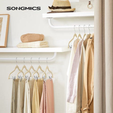 SongMICS 16.7-inch velvet hangers prevent creases and slips in full-length garments.