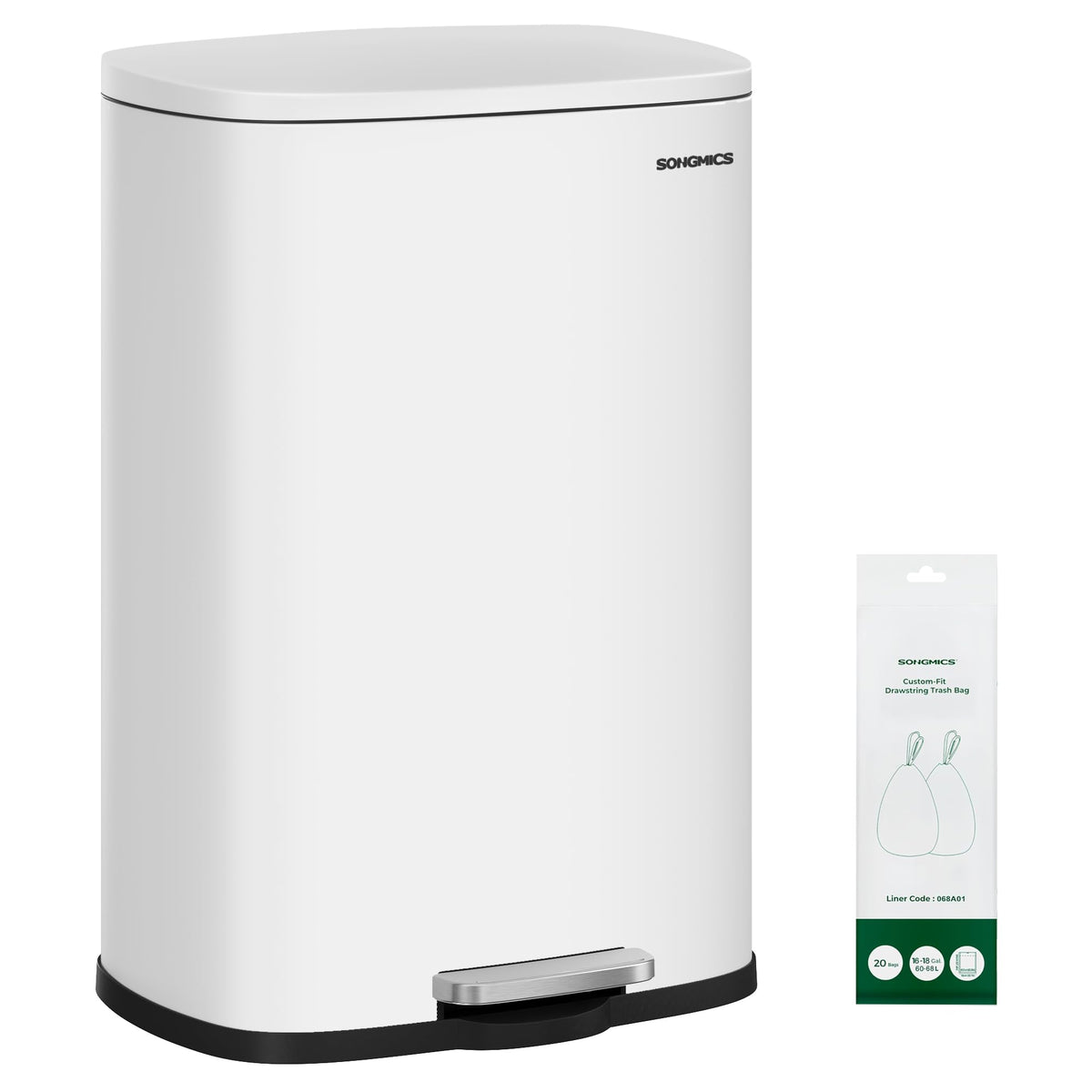 SONGMICS 20-gallon trash can front view with spacious capacity