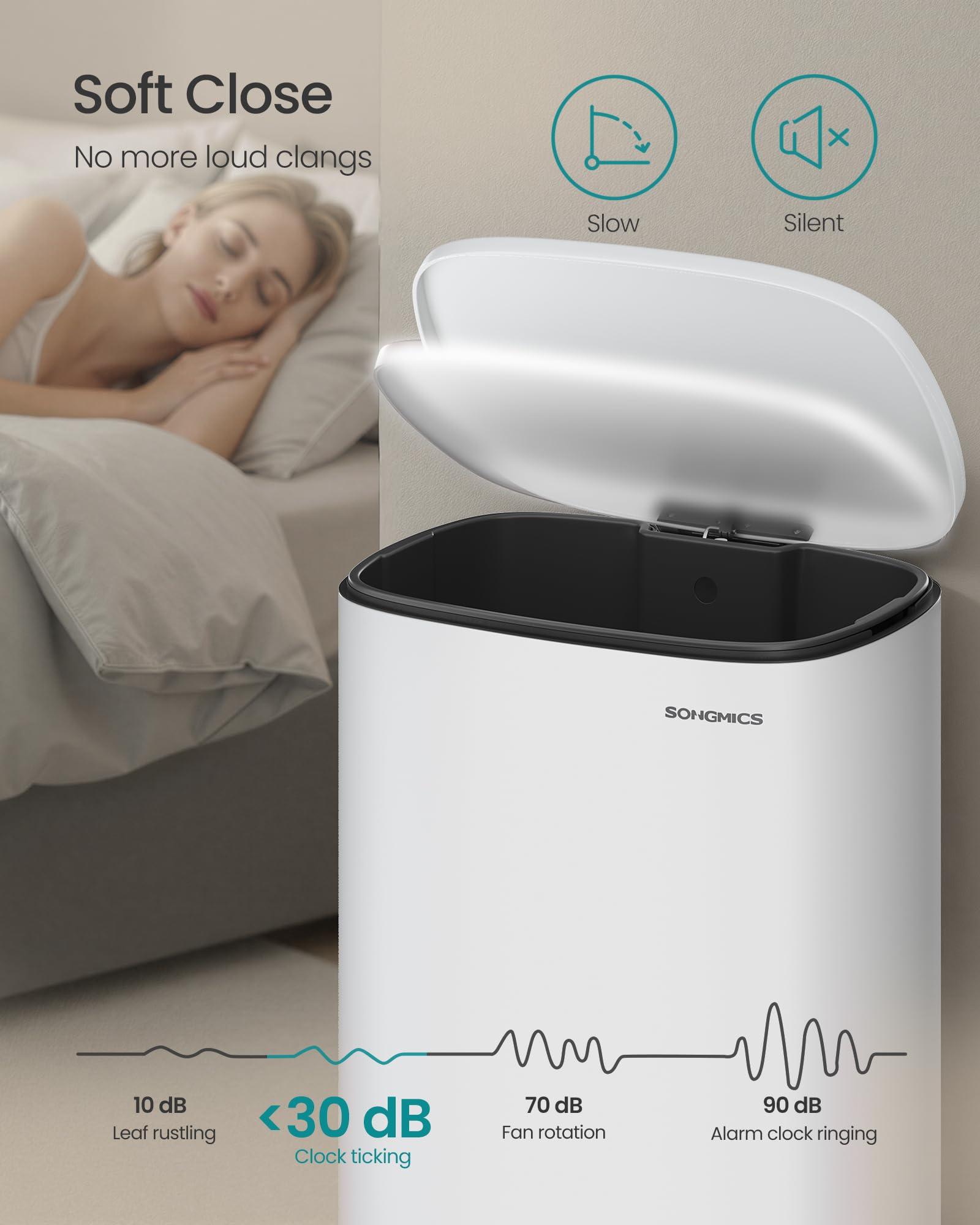 SONGMICS 20-gallon trash can in kitchen setup with ample capacity