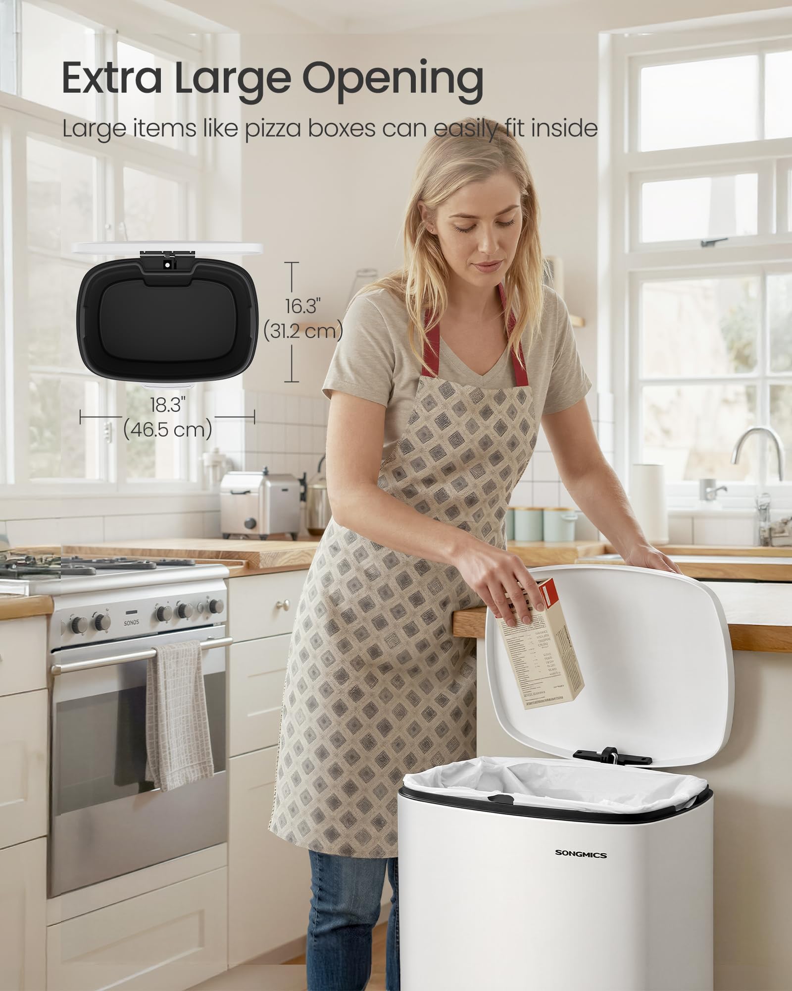 SONGMICS 20-gallon trash can lid open showing inner bucket
