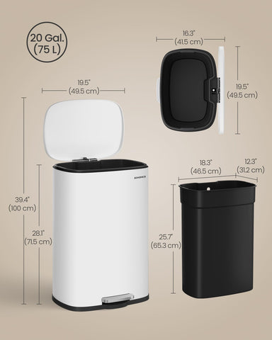 SONGMICS 20-gallon trash can rear handle for easy movement